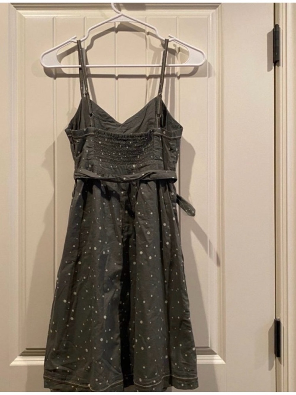 American Eagle Outfitters Olive Green Gray Polka Dot Mini Dress - Picture 2 of 2